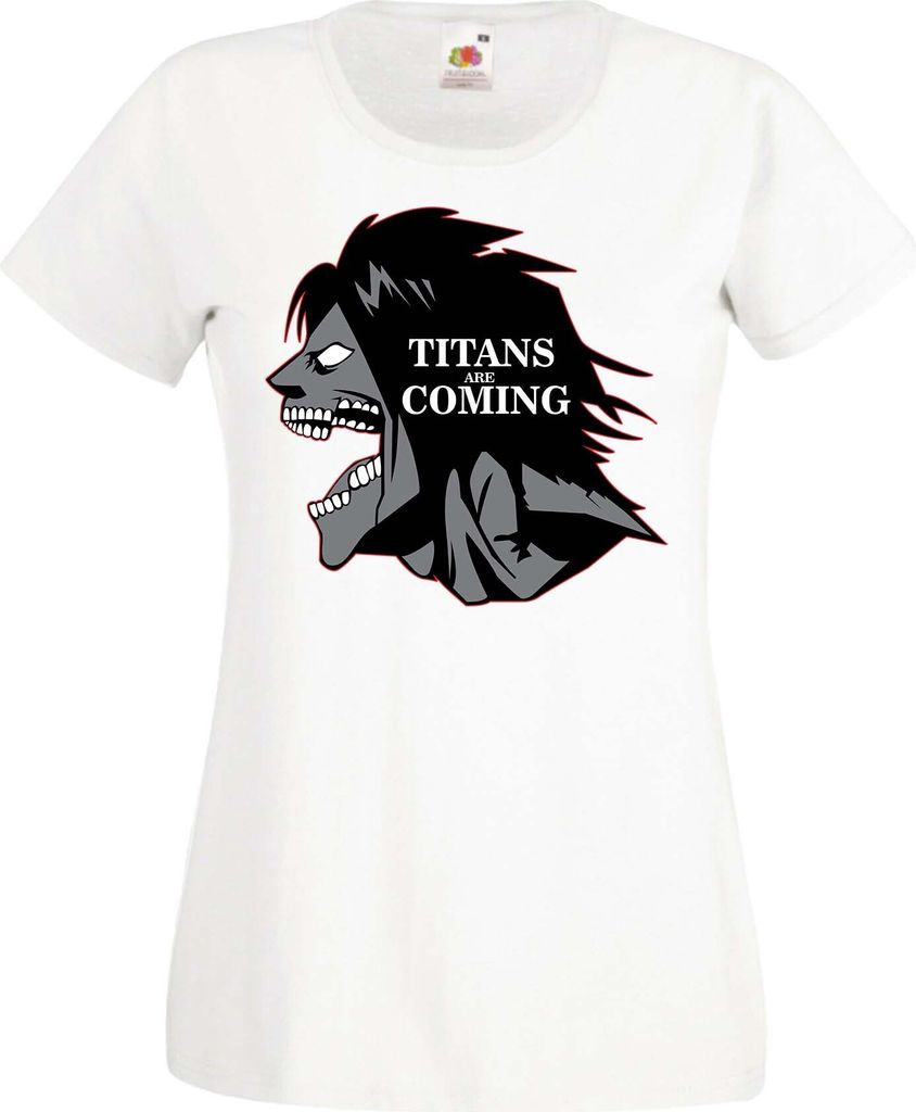 Damen T-Shirt Anime Manga Attack Anime On Titan Titans Are Comings, Lady S / Weiß