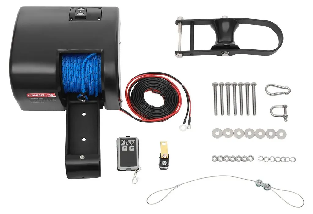 Guindeau Électrique 12V pour Bateau avec Télécommande Radio - Noir