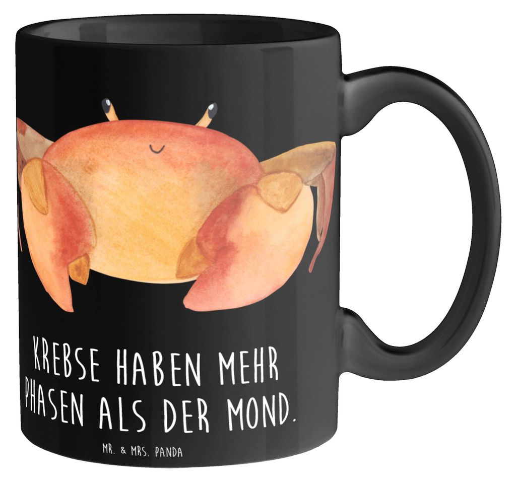 Mr. & Mrs. Panda Tasse Krebs Phasen - Schwarz - Geschenk, schöne, Keramiktasse, Tierkreiszeichen, fürsorglich, Geschenke Astrologie, Sternzeichen...