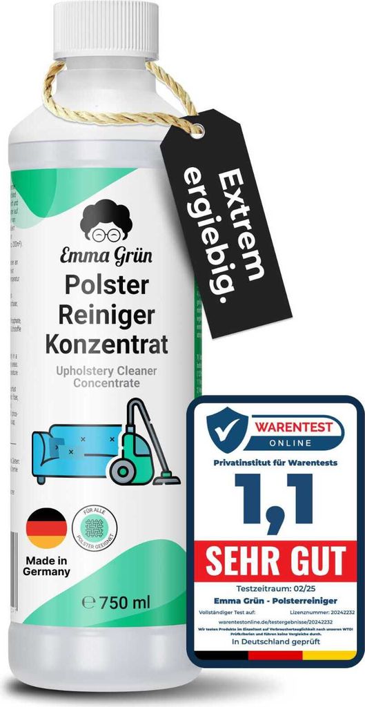 Emma Grün Polsterreiniger Konzentrat [ Germany] – Waschsauger Reinigungsmittel für Teppiche, Sofas & Autositze – Ideal für Nasssauger & Da...