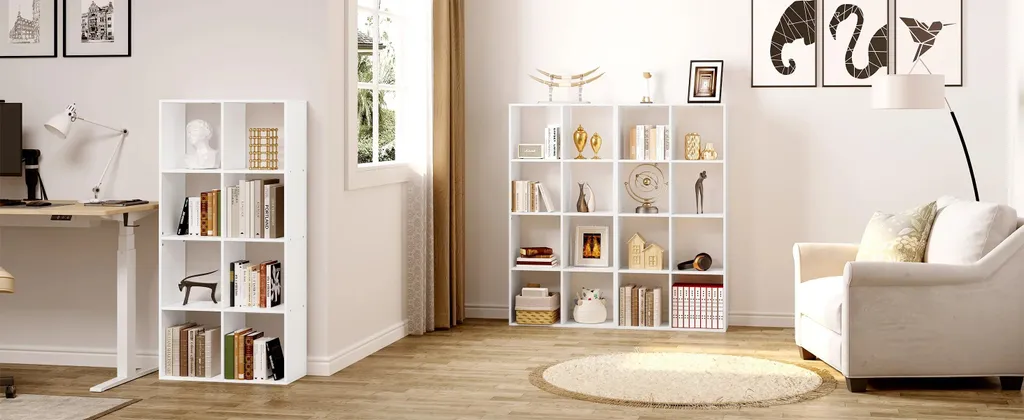 Meuble de bureau blanc 8 compartiments bois pour dossiers et décoration - 7