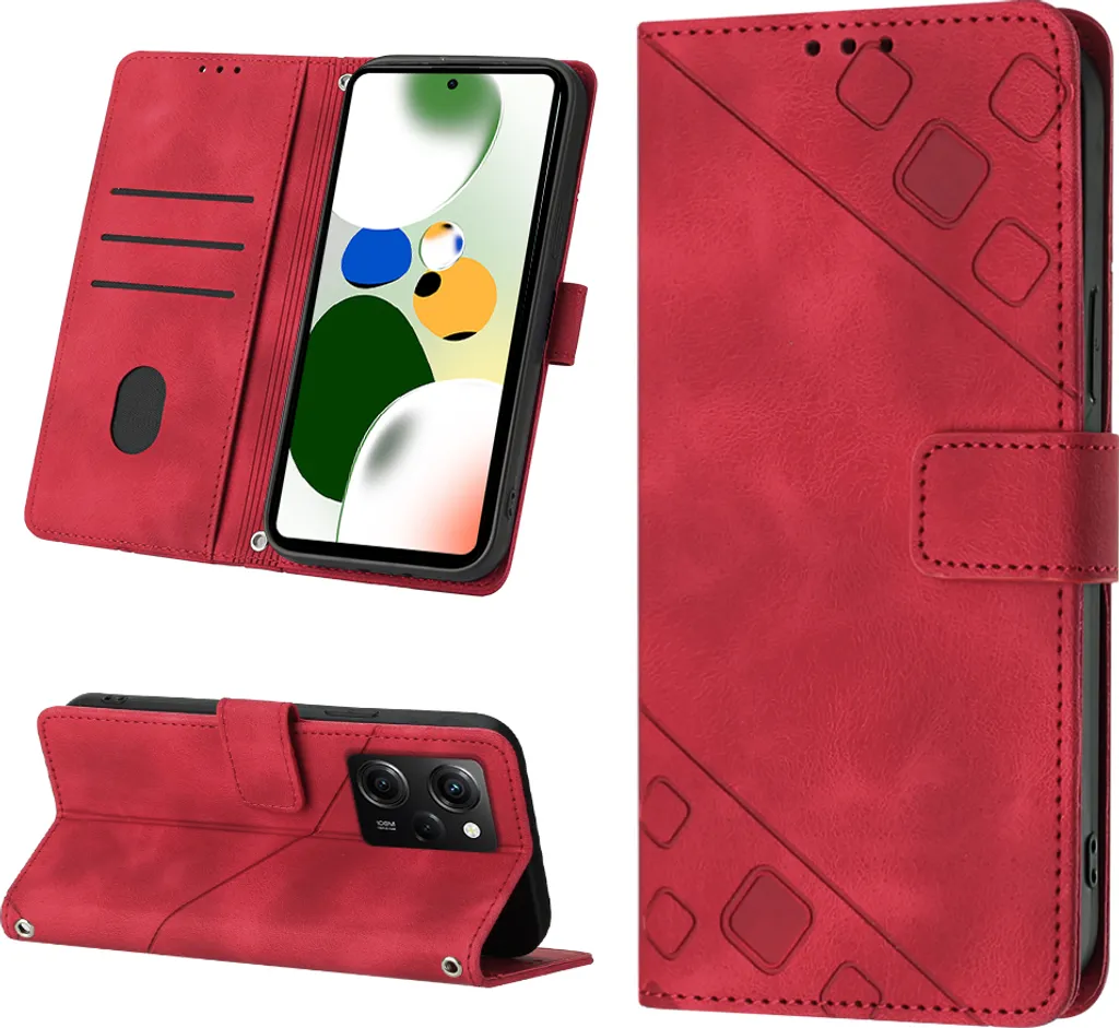 Custodia per XiaomiPoco X5 Pro /Redmi Note 12 Pro Speed in rilievo Custodia portafoglio in pelle Flip con funzione stand rosso