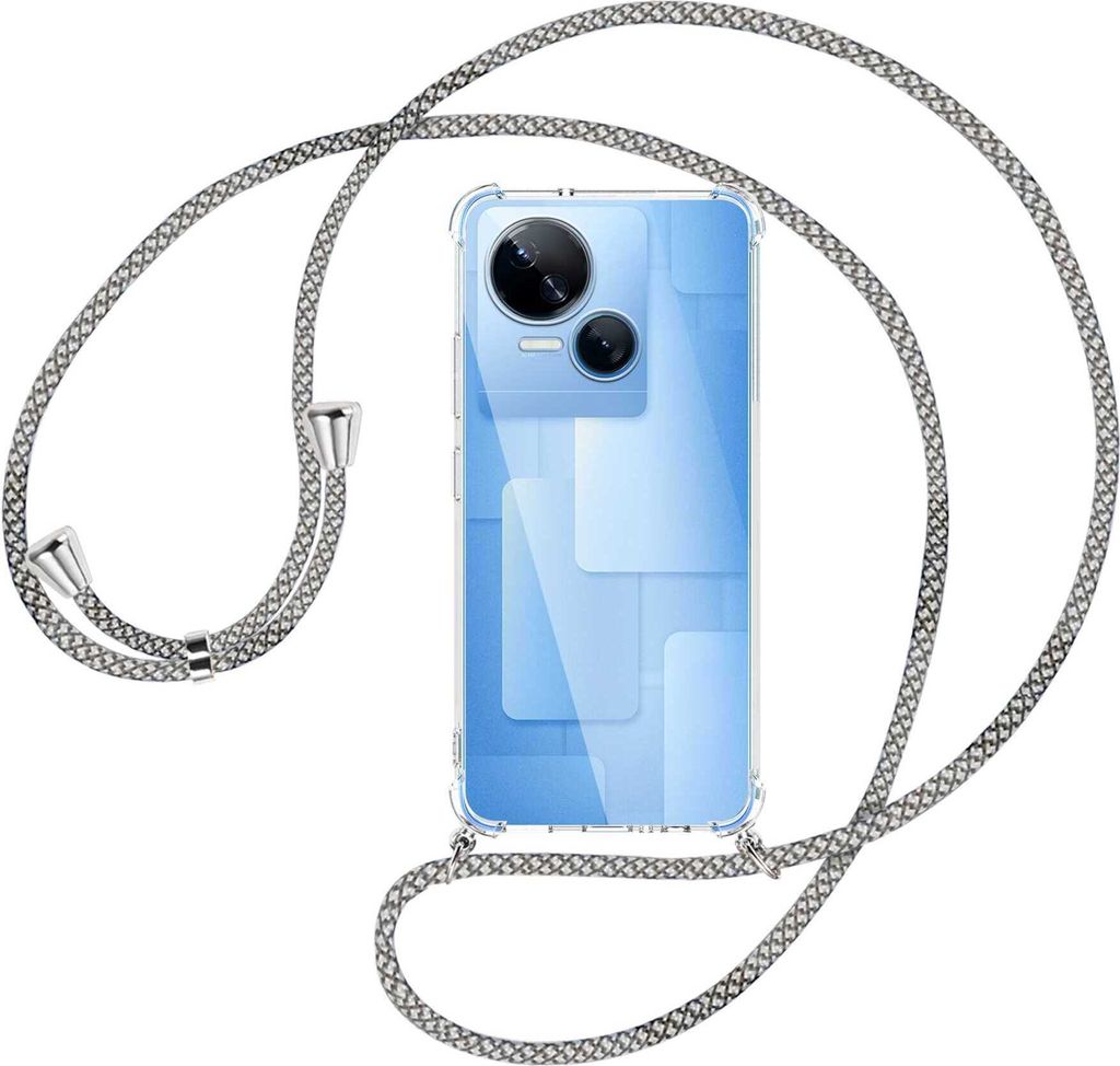Handykette Backcover-Schutzhülle mit Band (Metall silberfarben) für Tecno Spark 10 5G (KI8, 6.6'') - weiß/grau kariert