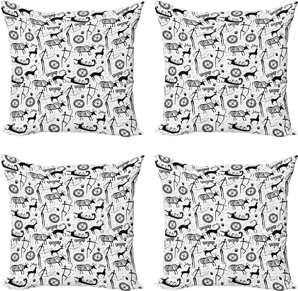 ABAKUHAUS Stammes Kissenbezug Set (4 Stück), Muster-Tier, Moderner Doppelseitiger Digitaldruck, 40 cm x 40 cm, Schwarz und weiß