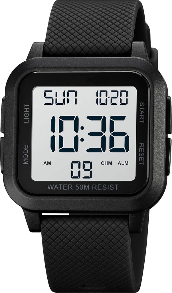 Watch Quadratische Digitaluhr LED Große Ziffern Herren Damen Unisex, Outdoor Sportuhr mit Alarm Timer Doppelzeit Stoppuhr 12/24H, 50M Wasserdicht