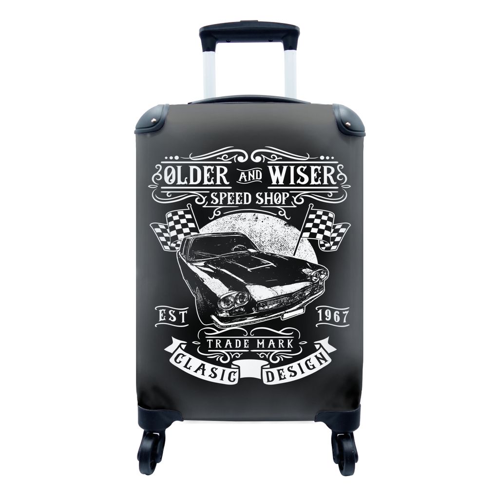 MuchoWow Koffer Handgepäck Trolley Rollkoffer Kleine Reisekoffer mit 4 Rollen - Mancave - Auto - Flagge - Retro - Cabin Size < 55x40x23 cm & 55x...
