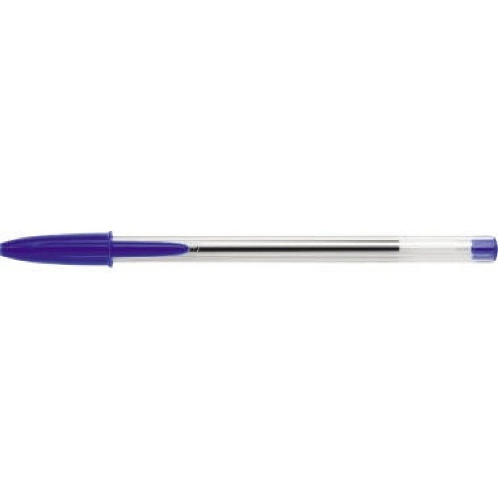 A single blue BIC Cristal Original pen is shown horizontally against a white background.
