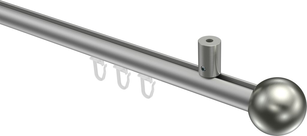 Interdeco Innenlaufstange / Gardinenstange mit Innenlauf Silbergrau / Edelstahl-Optik, Typ Sonius Luino (Kugel) Deckenmontage, 20 mm Ø 1-läufig, ...