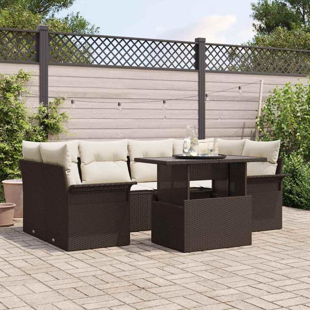 Maison Exclusive - Garten-Sofa-Set mit Kissen 7 pcs Braun Poly-Rattan