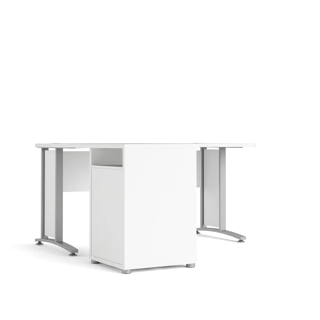 Bureau d'angle gain de place Prisme : 3 tiroirs & tablette blanc gris - 4