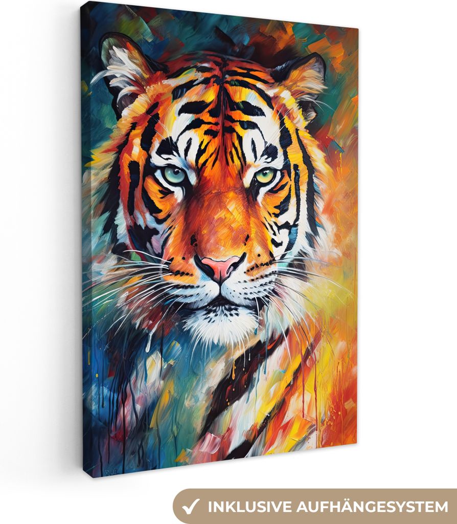 OneMillionCanvasses - Leinwandbilder - 90x140 cm, Tiger - Tiere - Ölgemälde - Kunst, Wandbilder Kunstdruck Wanddekoration - Foto auf Leinwand -...