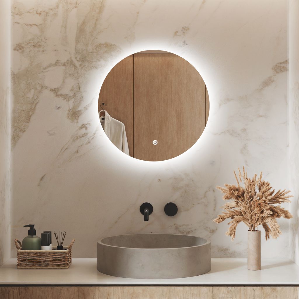 S'AFIELINA LED Badspiegel Rund Badezimmerspiegel Wandspiegel mit Touch-Schalter,Kaltweiß 6500K 50 cm