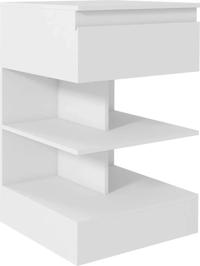 Meuble de chevet moderne blanc en bois avec rangements ouverts