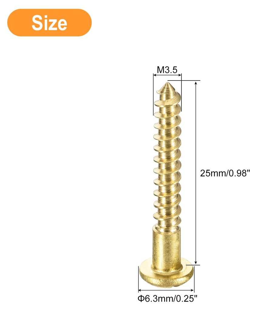 Holzschrauben M3,5 x 25mm Schlitz Rundkopf Messing Selbstschneidende Schraube Holzarbeitsschraube 60 Stš¹ck