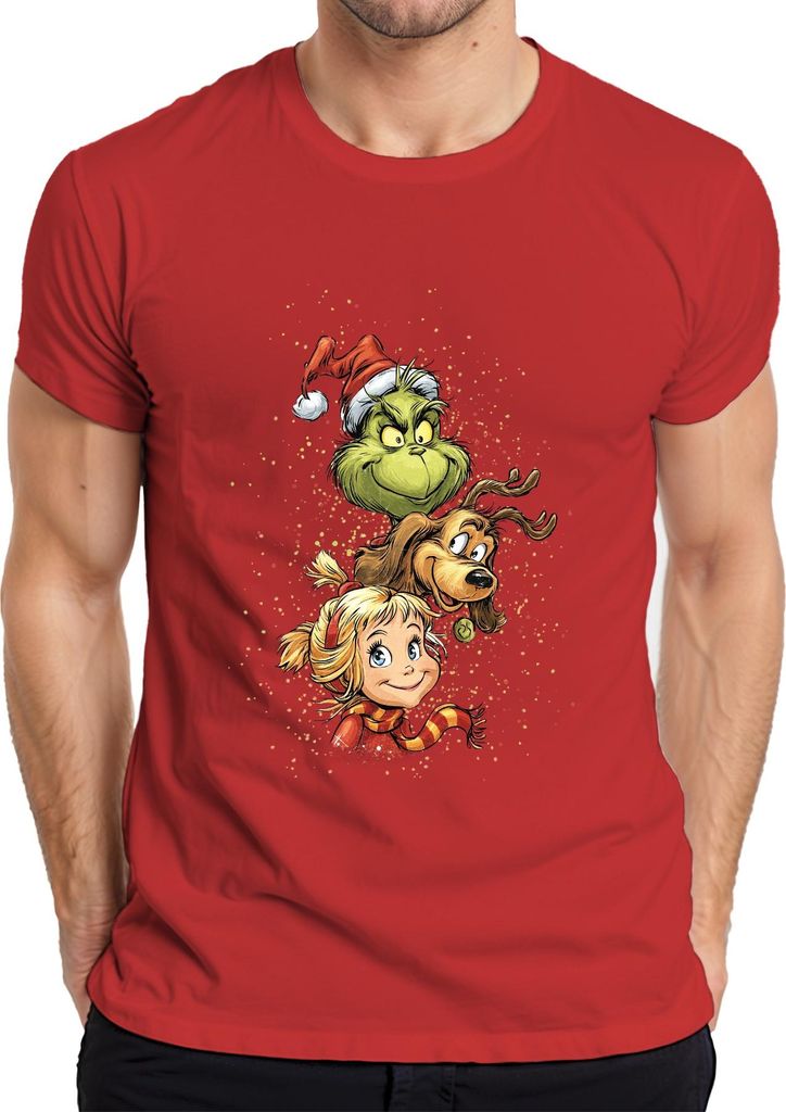 Grinch Cindy Lou Who Max Hund Weihnachten lustig Geschenk Retro Herren T-Shirt, Rot, L