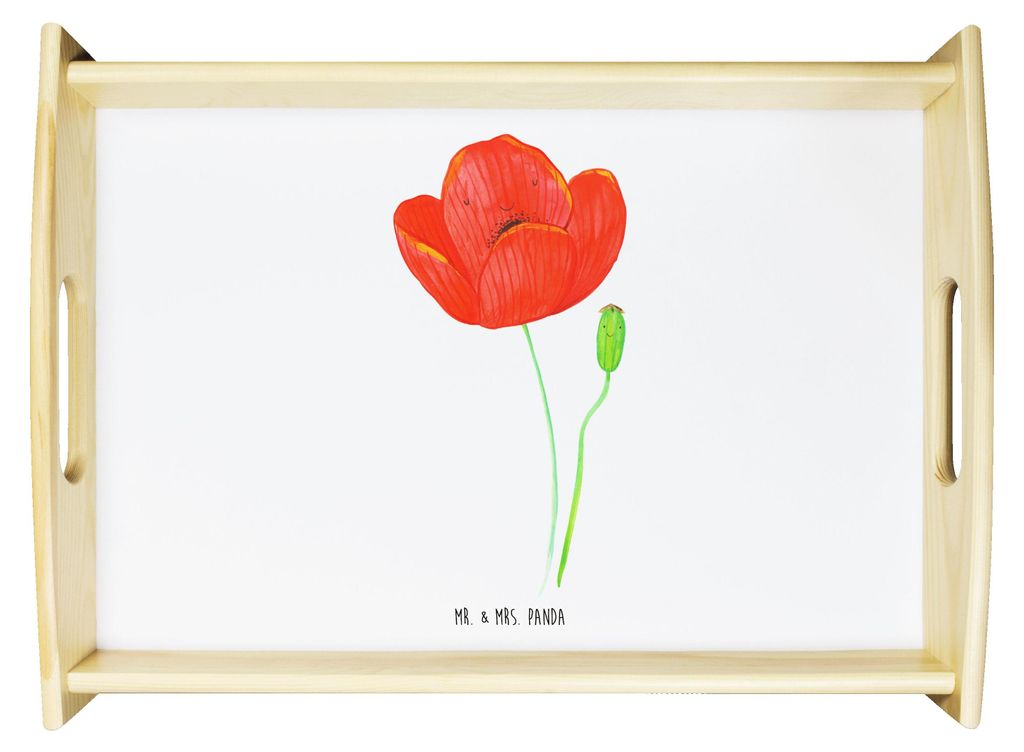 Mr. & Mrs. Panda Holztablett Blume Mohnblume - Weiß - Geschenk, Selbstliebe, Mohn, Servier Tablett, Religion, Dekotablett, Respekt, Serviertablett...