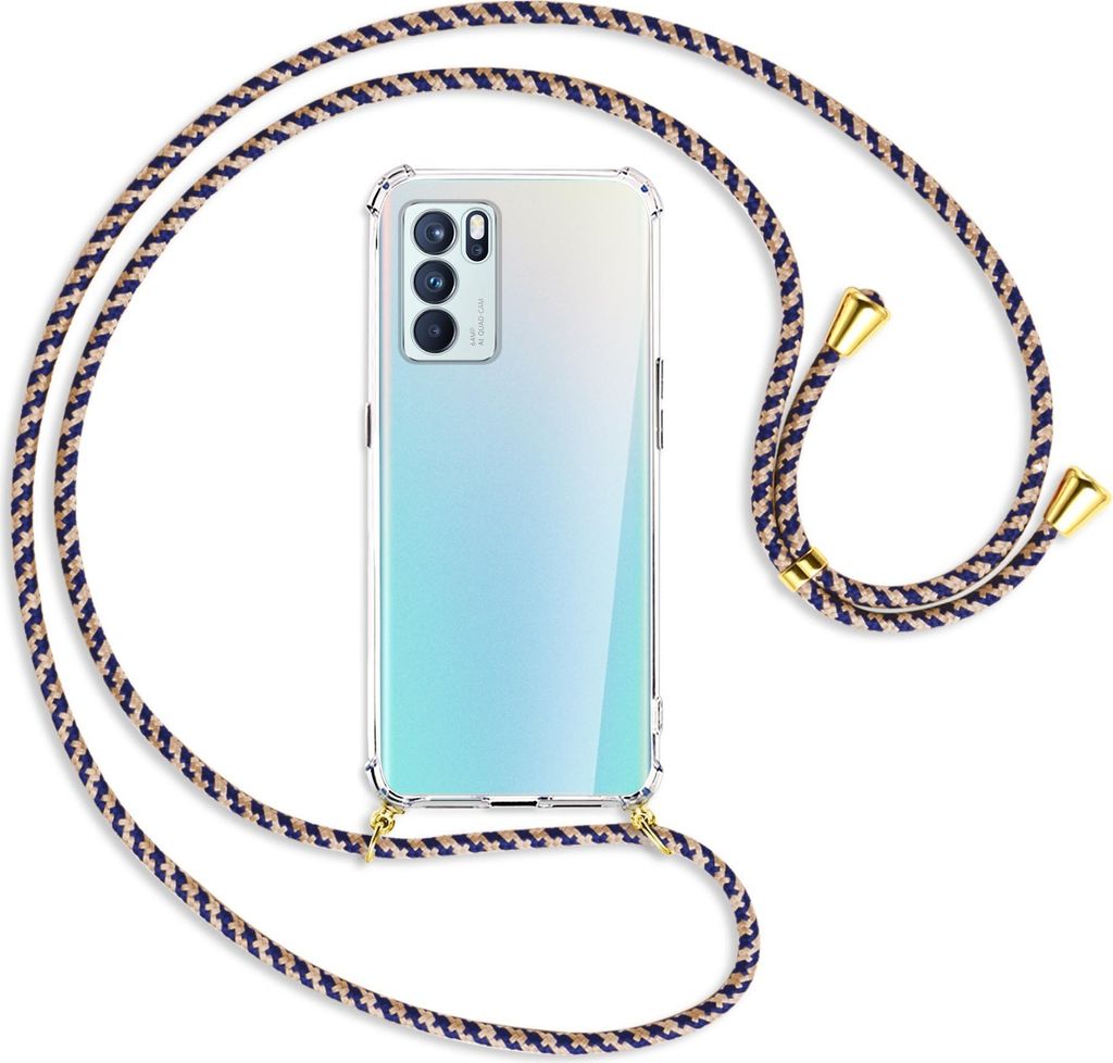 Handykette Backcover-Schutzhülle mit Band (Metall goldfarben) für Oppo Reno6 Pro 5G CN (PEPM00) - blau+beige