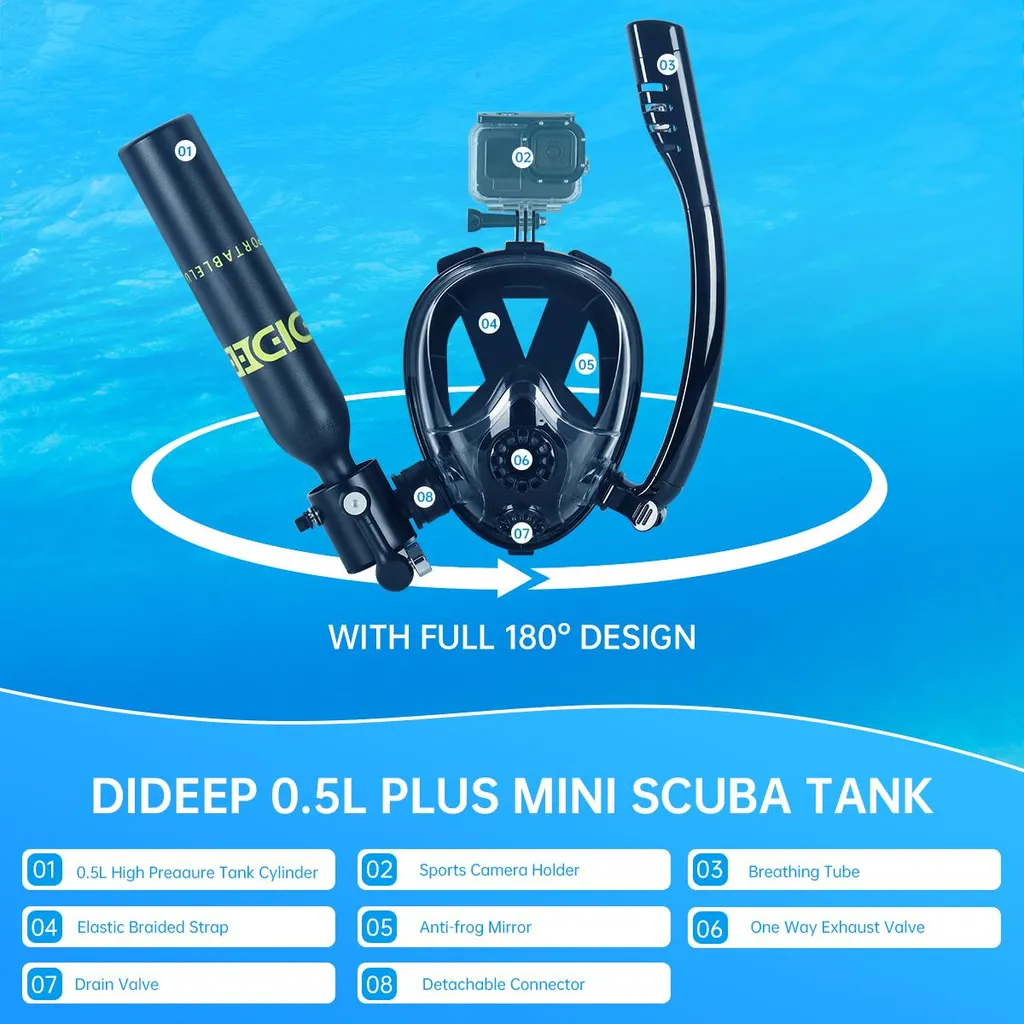 Mini-bouteille de plongée noire : respirez librement sous l'eau sans tuba - 4
