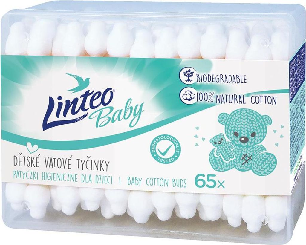 Vatové tyčinky k čistění uší Linteo Baby, 65 ks Obrázek produktu 