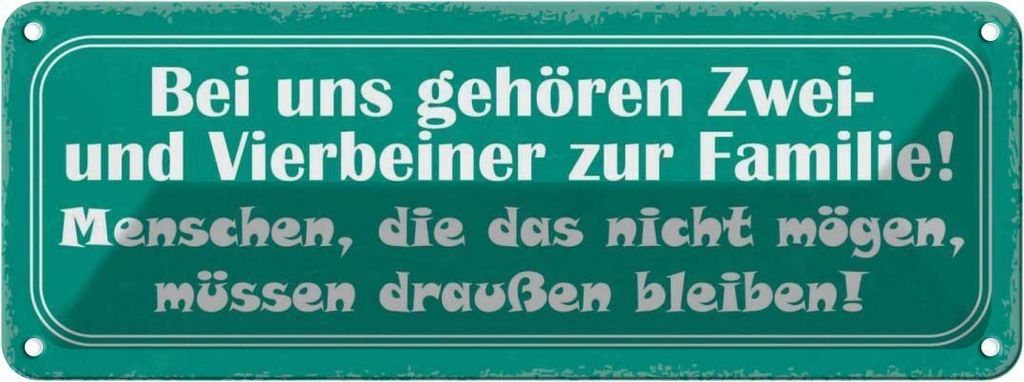 vianmo Blechschild 10x27 cm Zwei und Vierbeiner zur Familie Spruch Zitat