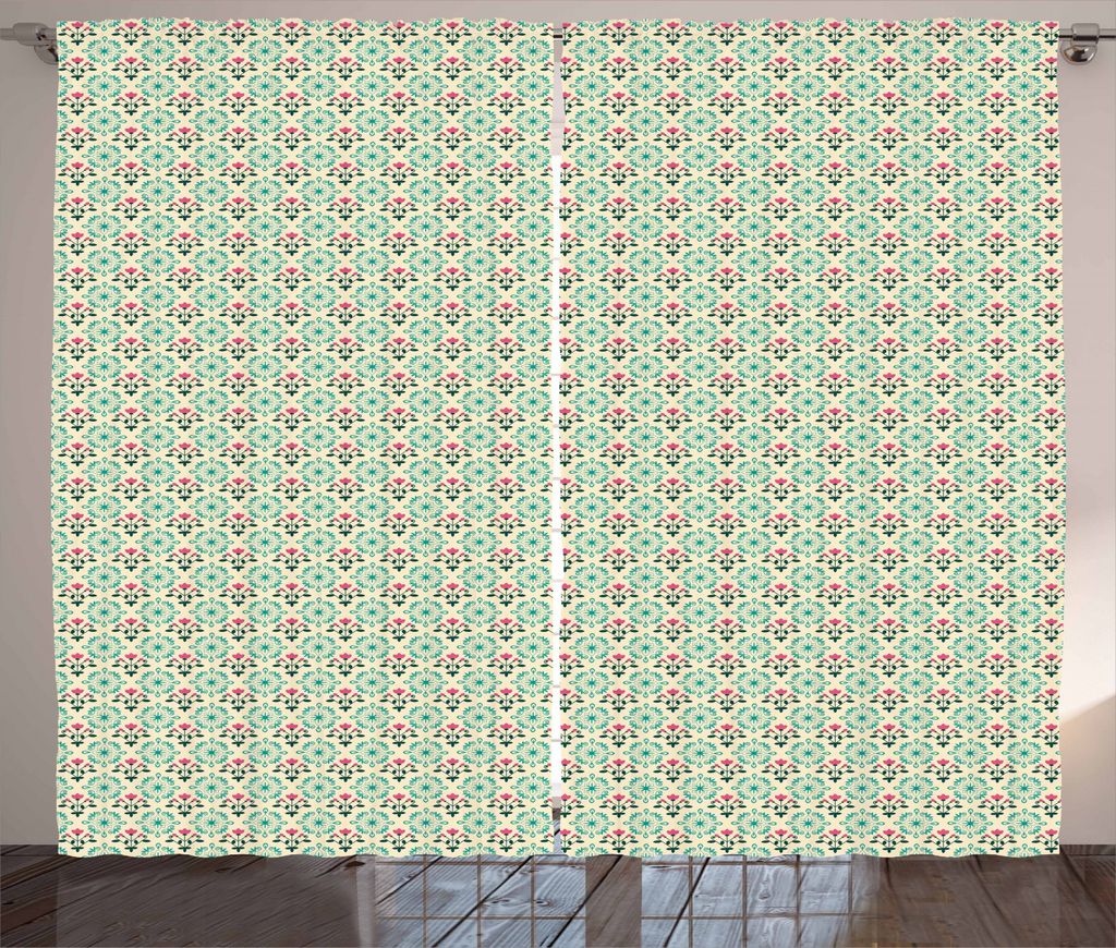 ABAKUHAUS Damast Rustikaler Gardine, Orientalische Kultur Blumen, Schlafzimmer Kräuselband Vorhang mit Schlaufen und Haken, 280 x 245 cm, Dunkelgr...