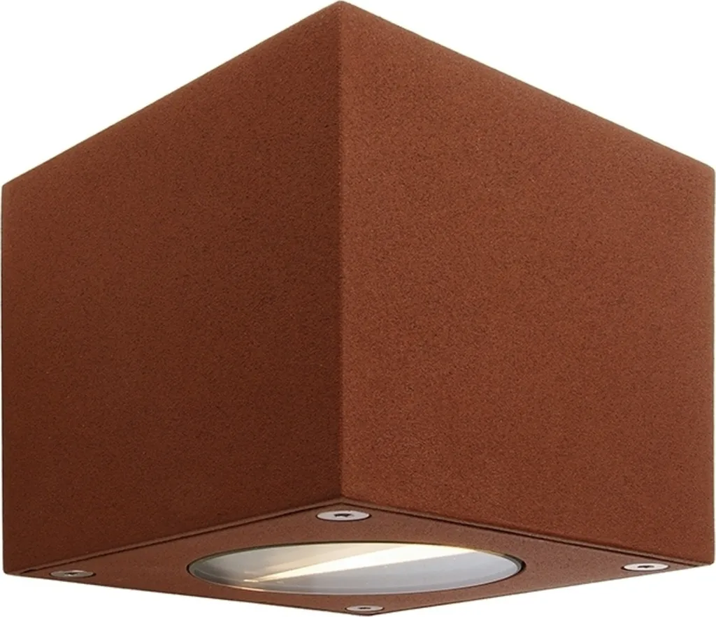 Applique extérieure LED Cubodo brun contre façades sombres et tristes