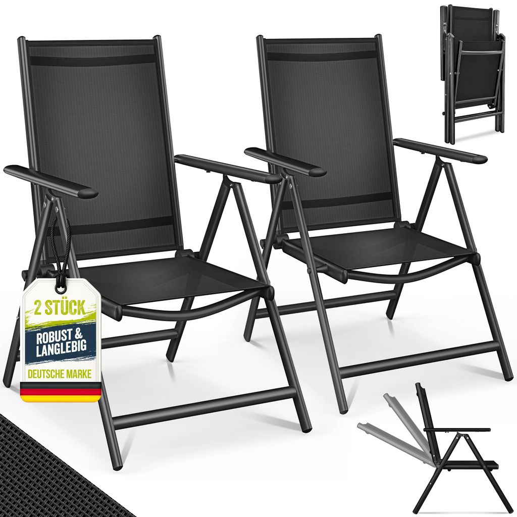 tillvex Chaise de jardin Premium 2 pièces noir pliable en Image du produit 