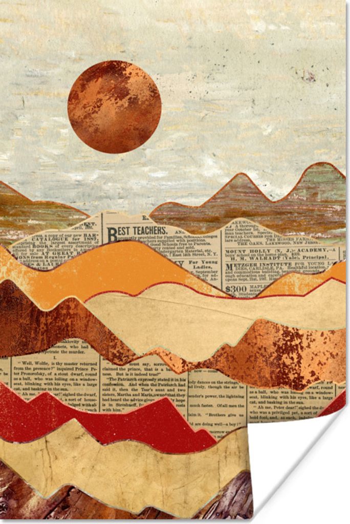 MuchoWow Poster Vintage - Zeitung - Bronze - Abstrakt - Landschaft - Farben 40x60 cm - Plakate für die Wand - Poster Babyzimmer