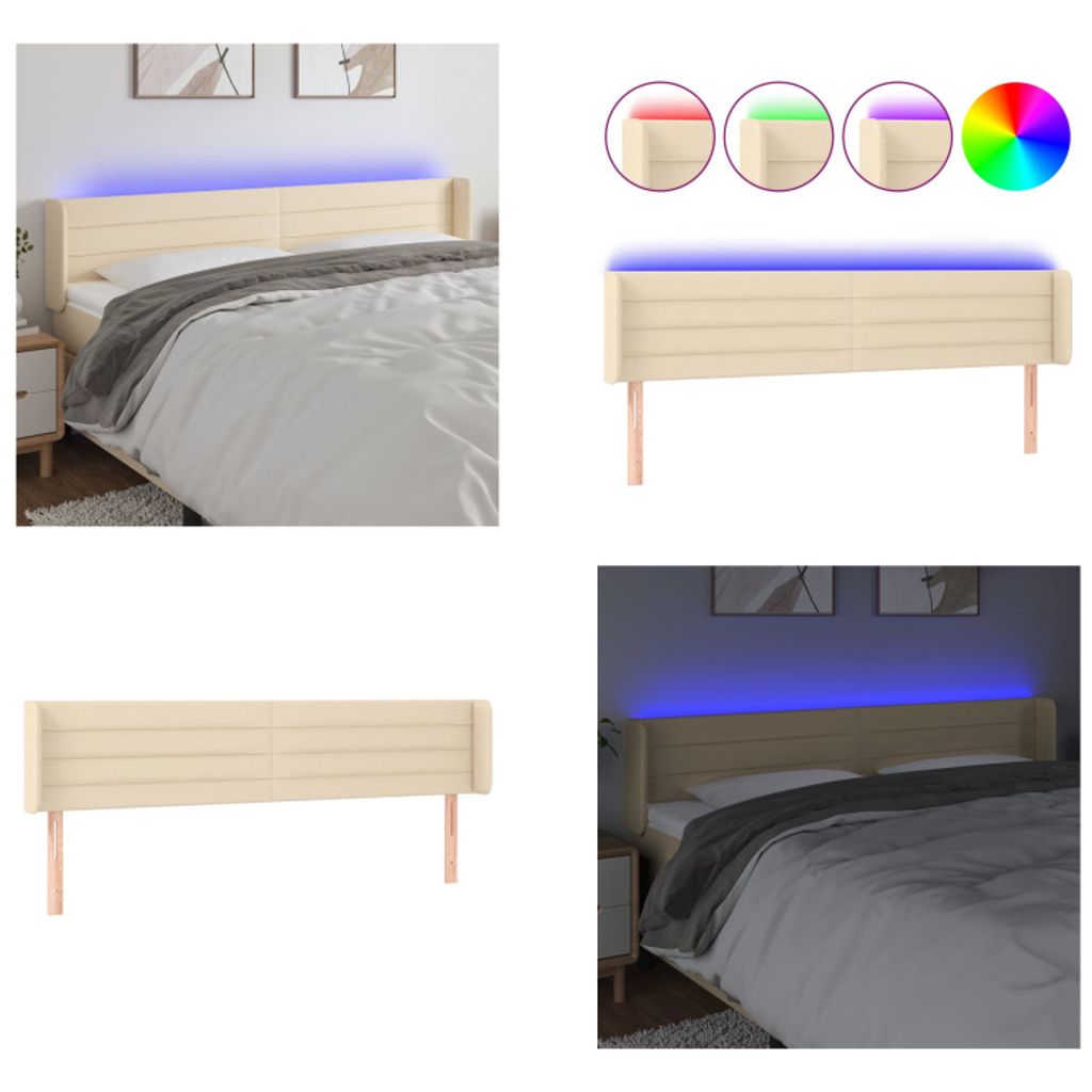 vidaXL LED Kopfteil Creme 183x16x78/88 cm Stoff - LED Kopfteil - LED Kopfteile - Kopfteil - Bett-Kopfteil