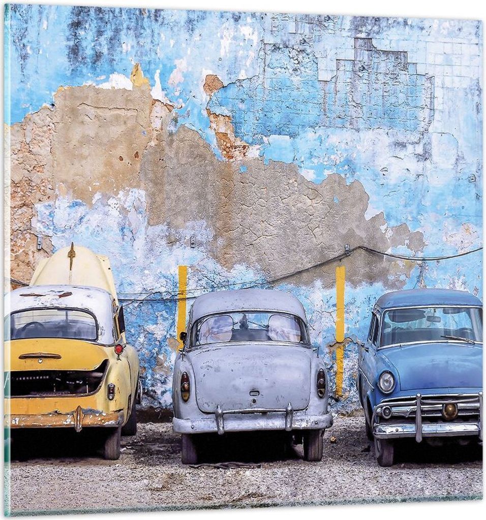 Bilder auf glas - Einteilig - Havanna Oldtimer Autos - 50x50cm - Glasbilder - Wandbilder - Bilder - zum Aufhängen bereit - Wanddekoration aus Glas...