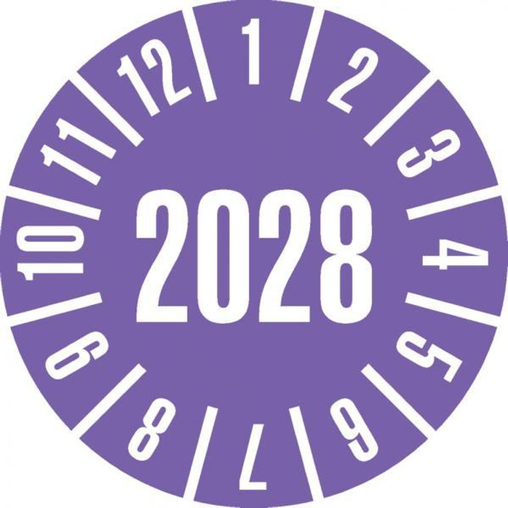 Dreifke Prüfplakette 2028, violett, Folie, ablösbar, Ø 20mm, 36 Stk.