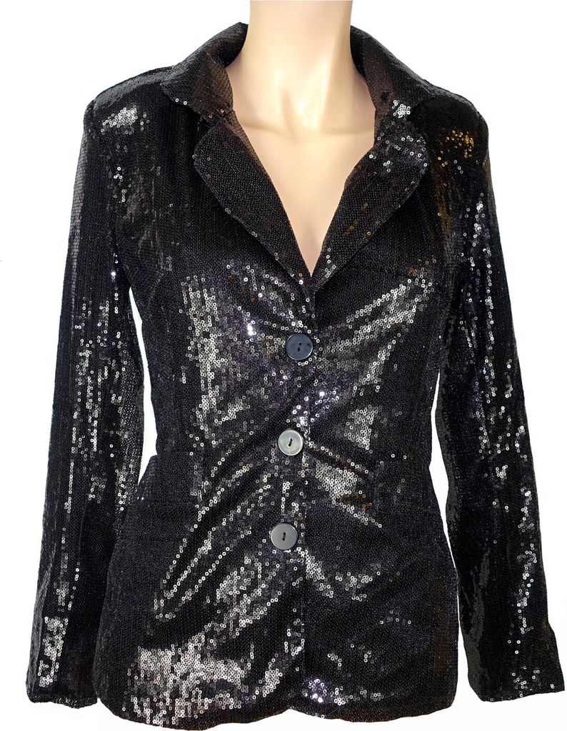 Damen Pailletten Blazer - Glitzer Jacke Für Disco & Karneval Mit Schalkragen