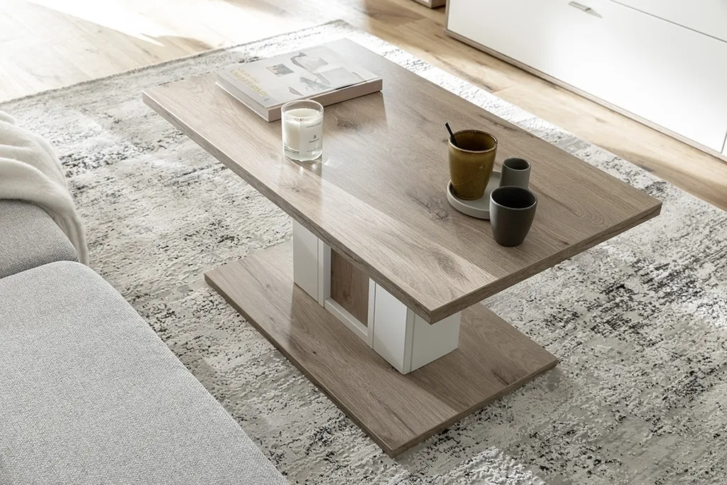 Table basse rectangulaire en chêne viking et blanc SANTERNO