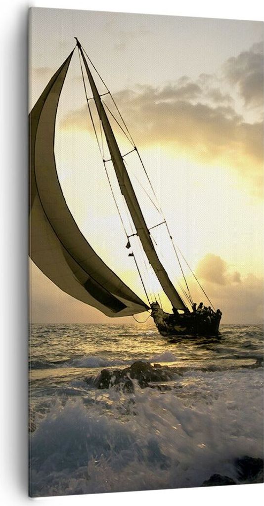 Bild auf Leinwand - Leinwandbild - Schiff Sonnenuntergang Sonne Landschaft - 65x120cm - Wand Bild - Wanddeko - Leinwanddruck - Bilder - Kunstdruck ...