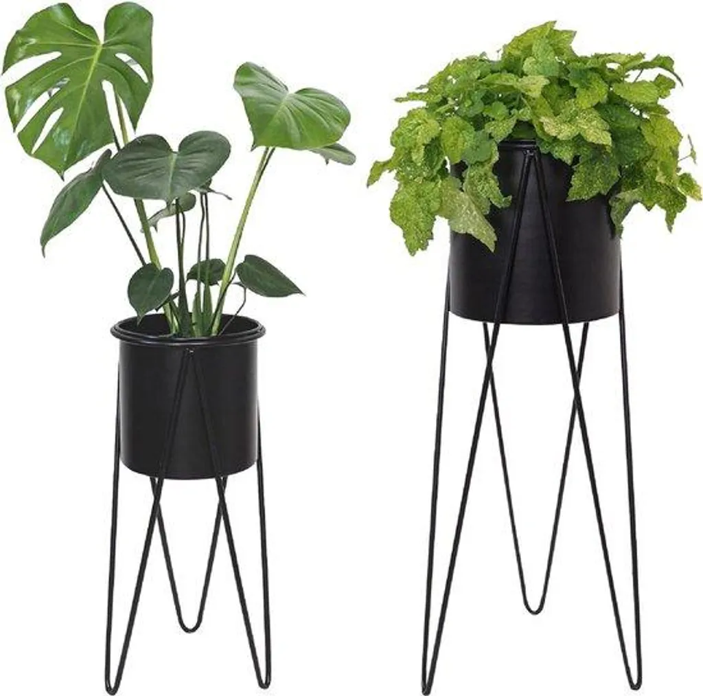 Support plante intérieur métal noir, lot de 2 pour salon et véranda