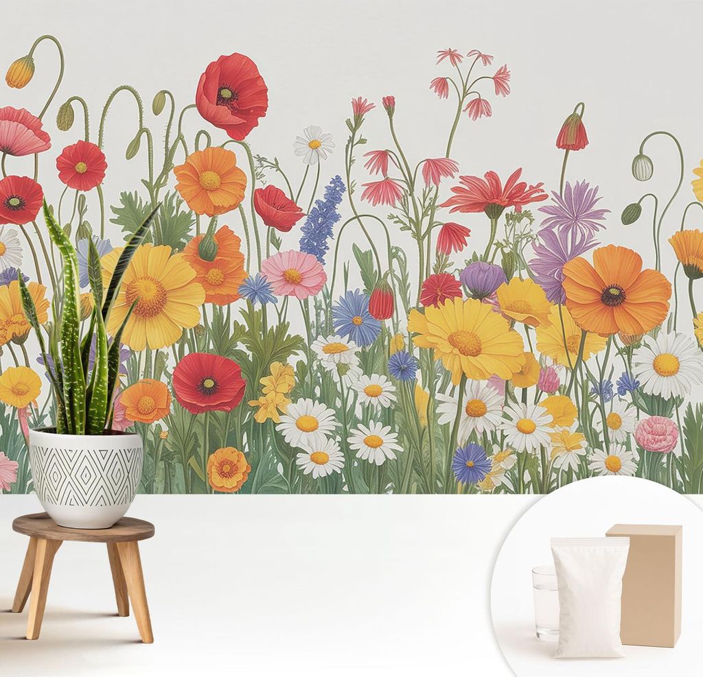 Fototapete - 208x146 cm - Tapete - Wandtapete - Wandbilder - Dekofolie - Tapete Folie - Wand - Dekoration - Wohnzimmer - Blumenwiese