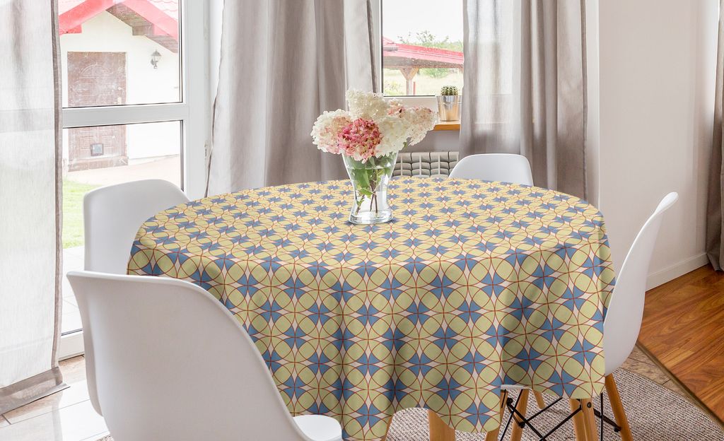 ABAKUHAUS Jahrgang Runde Tischdecke, Geschnittene Kreise Kunst, Kreis Tischdecke Abdeckung für Esszimmer Küche Dekoration, 150 cm, Blassgelb und ...