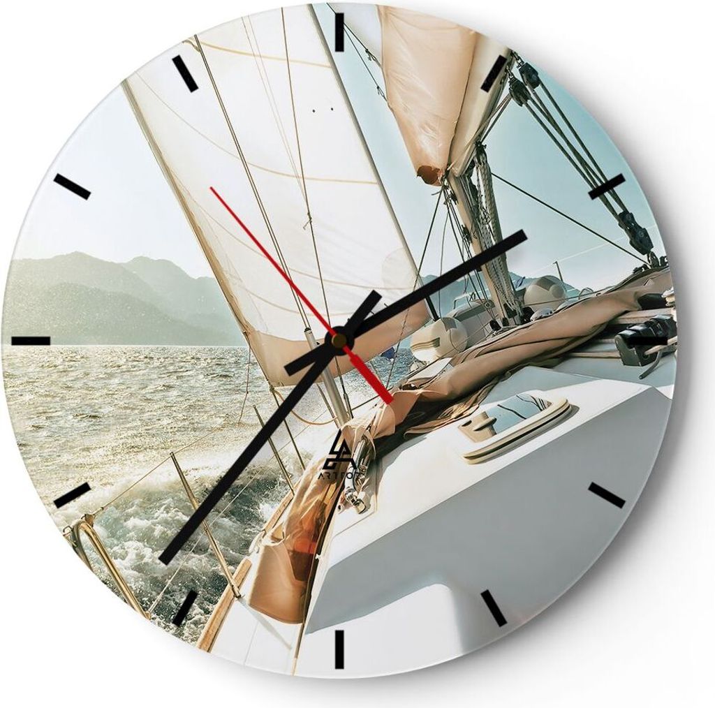Wanduhr - Rund - Glasuhr - Yacht Segeln So - 40x40cm - Produktbild 