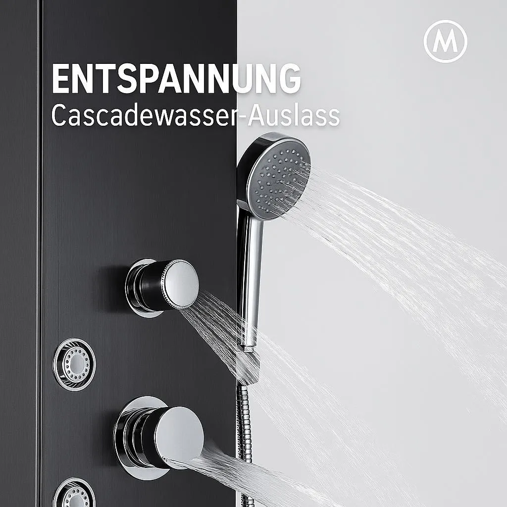 Duschpaneel LED Noir Massage et Cascade - Solution Idéale Rénovation Douche - 2