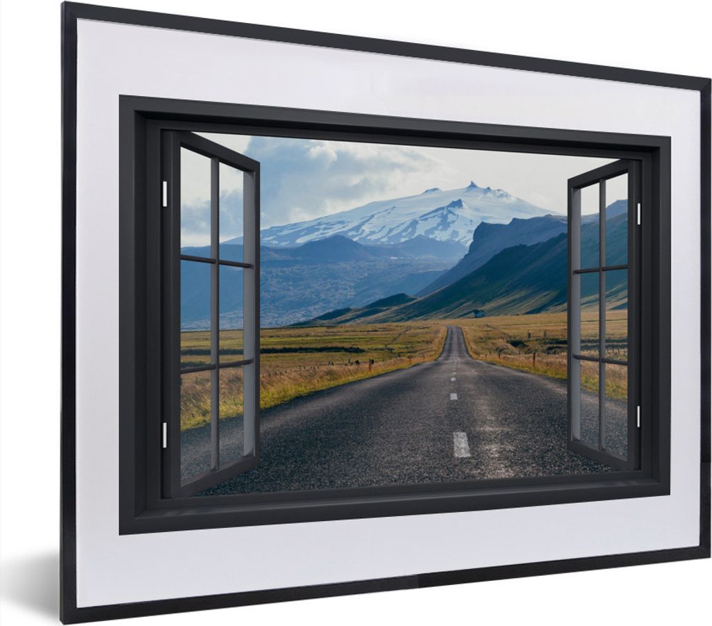 MuchoWow MuchoWow Gerahmtes Poster Aussicht - Berg - Straße 40x30 cm - Poster mit zchwarzem Bilderrahmen - Bilderrahmen - Poster im Rahmen