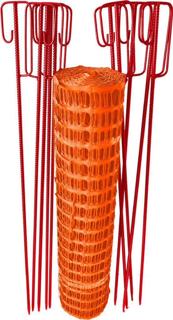 Fangzaun orange 12,5 kg 10 Absperrhalter + 50 m Bauzaun reissfest