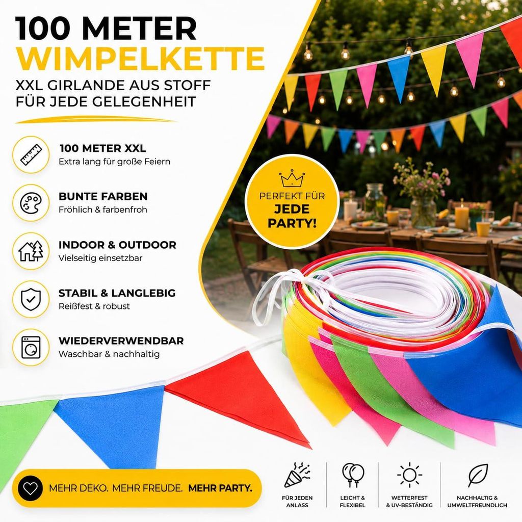 100 Meter Wimpelkette bunt