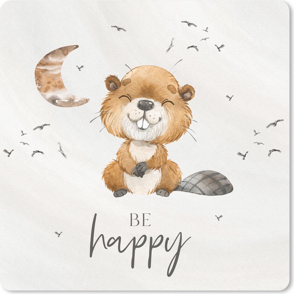 MuchoWow Mauspad Mousepad Zitate - Glücklich sein - Kinder - Mond - Biber - Aquarell 20x20 cm - Mousepads - Maus Mat - Pad - Mausunterlage - Des...