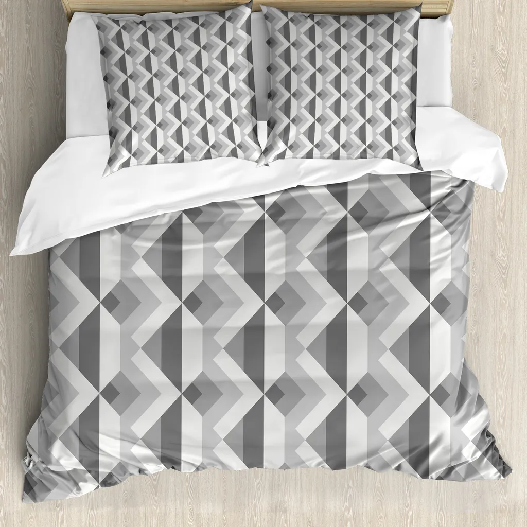 ABAKUHAUS Copripiumino grigio, motivo minimalista retrò, antiacaro, adatto a chi soffre di allergie, con federe, 155 cm x 220 cm - 80 x 80 cm, grigio carbone