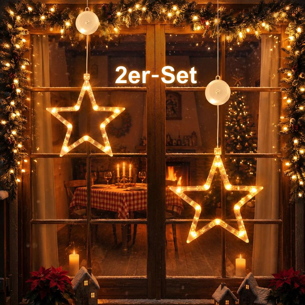 2 Stück  LED Sterne Weihnachtsbeleuchtung, 3600K Warmweiß Produktbild 
