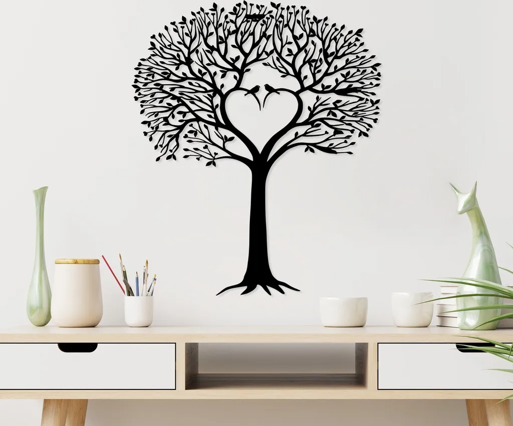 Wallity Love Tree Décoration Murale en Métal Noir Design 59 x 70 cm