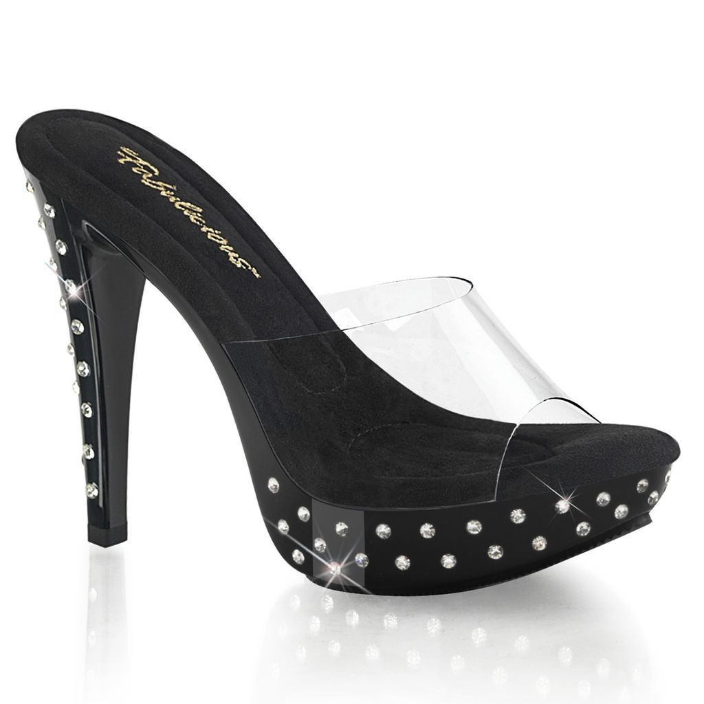 COCKTAIL-501SDT Damen Slipper von Fabulicious, Transparent Schwarz , EU 41, US 11