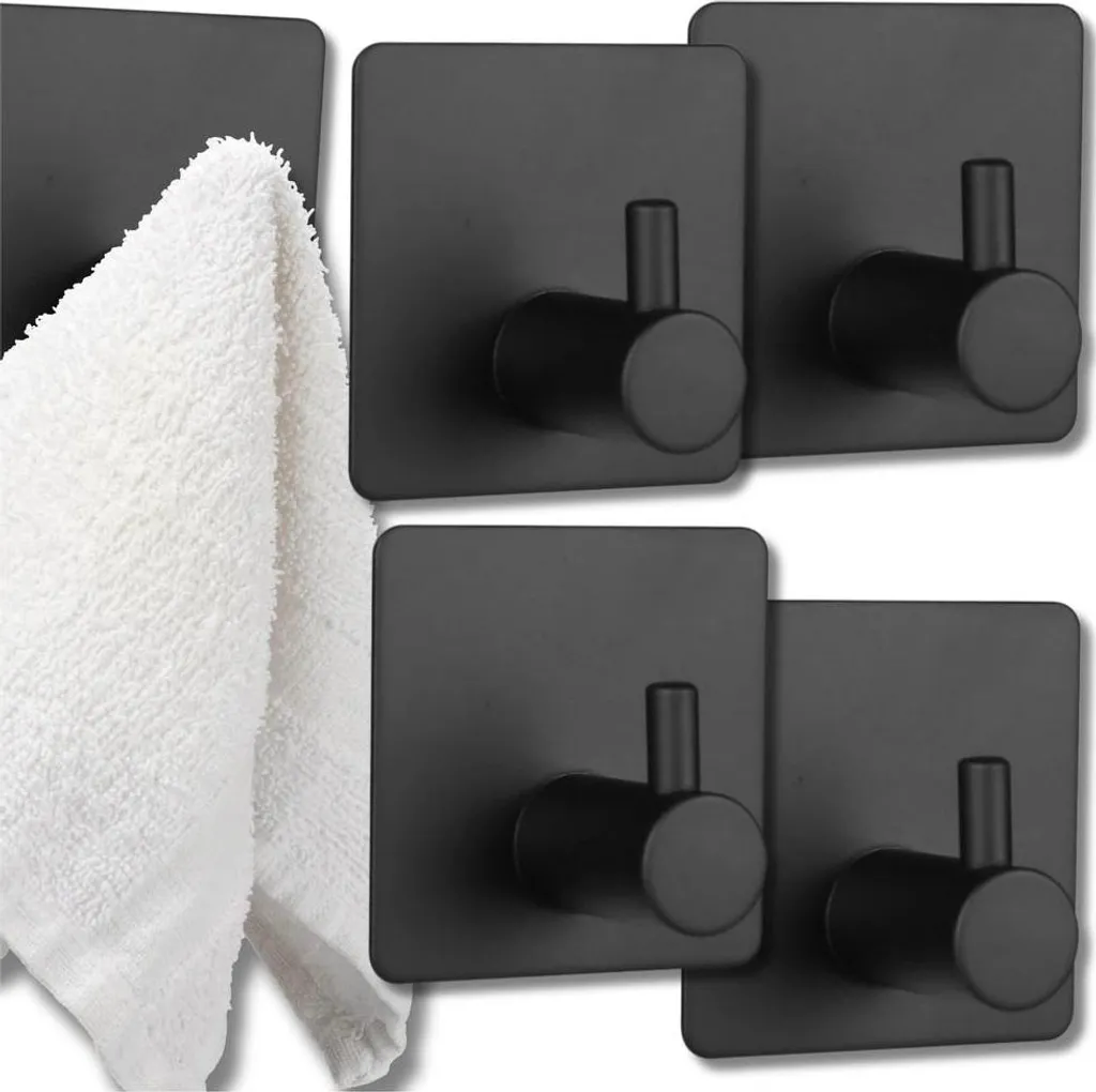 4 Ganci Adesivi Neri Opachi 4.5cm - Appendini Multifunzione Cucina e Bagno
