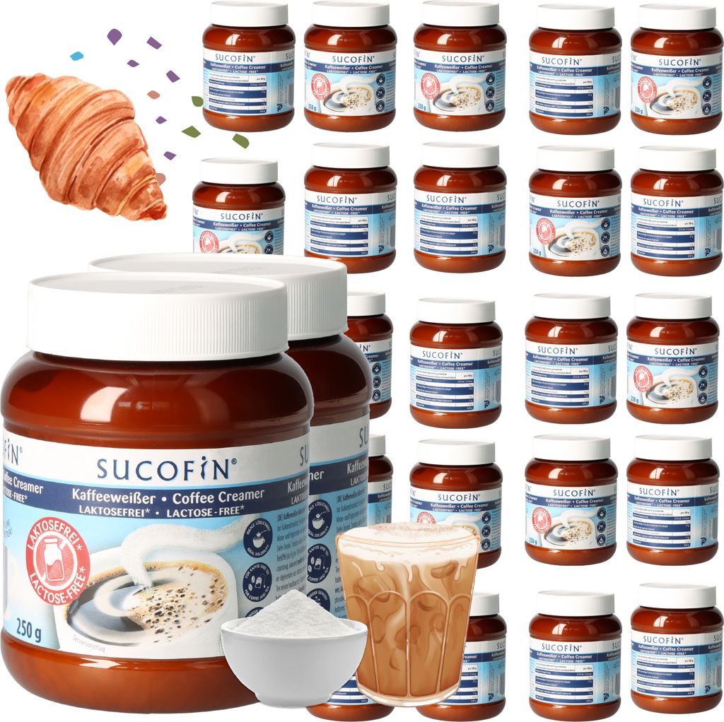 SUCOFIN Kaffeeweißer Laktosefrei 24 x 250g löslich, lange haltbar, weniger Fett für cremigen Genuss