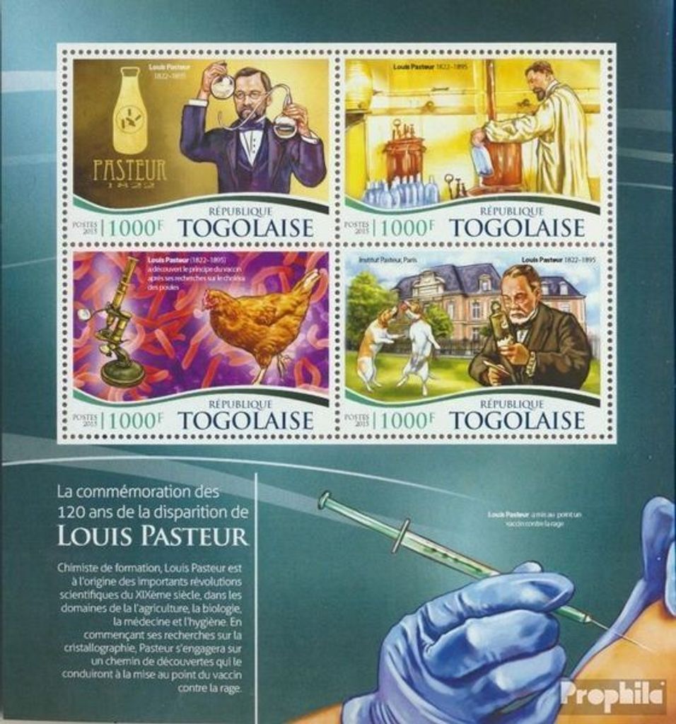 Briefmarken Togo 2015 Mi 6819-6822 Kleinbogen (kompl. Ausgabe) postfrisch Louis Pasteur